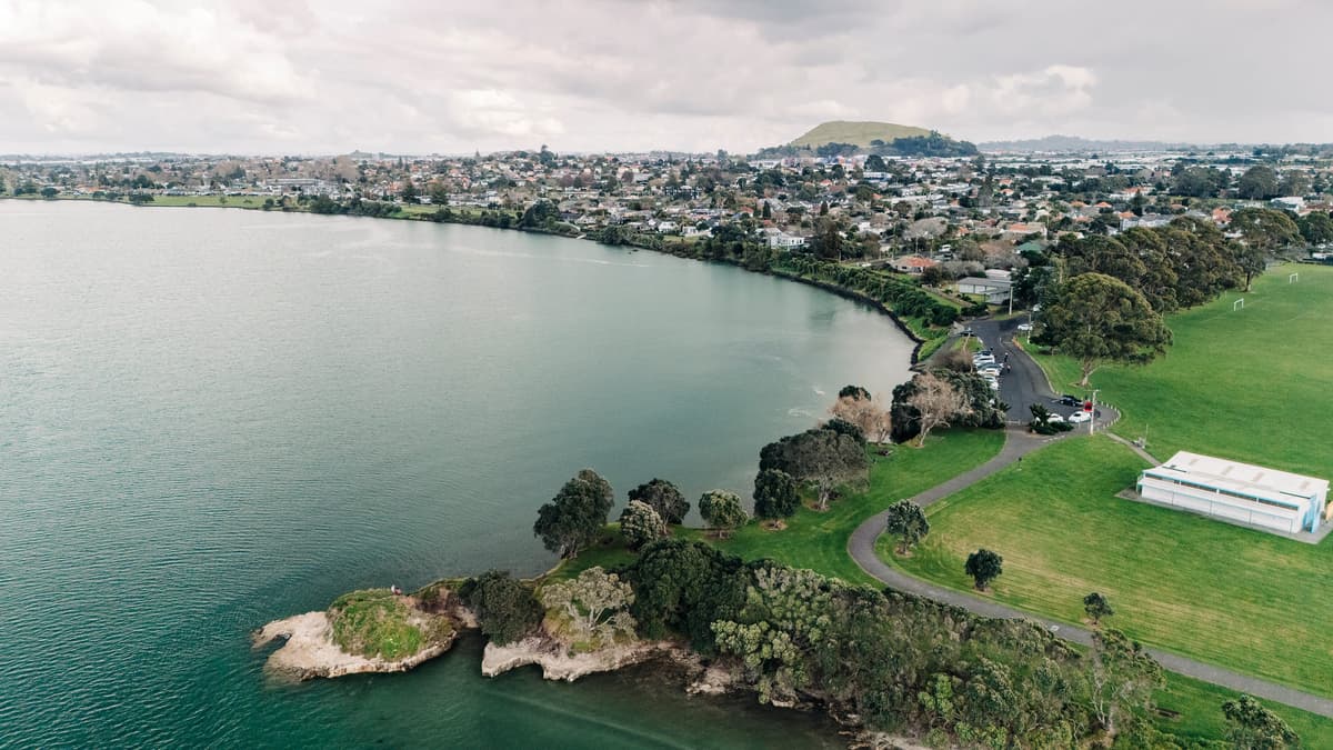 Aerial view of the Tāmaki estuary